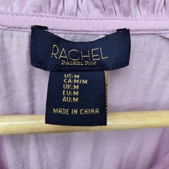 Rachel Roy Womens Lilac Purple Peasant Top M Boho Cottage Tassels Puff Sleeve - Picture 6 of 10